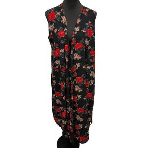 LuLaRoe Black Kimono with Red and Teal Floral Design. Feminine Lightweight Roses